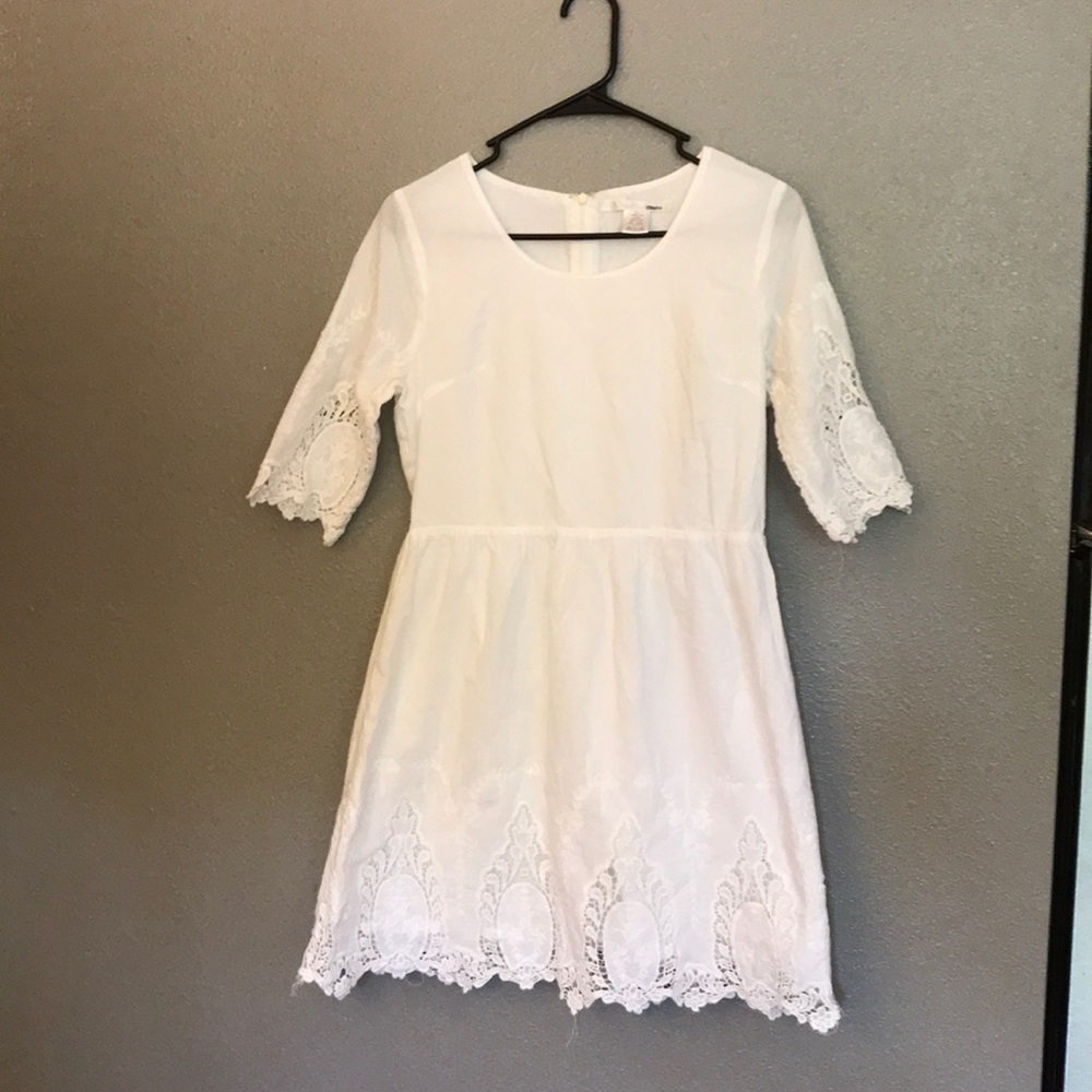 White Embroidered 3/4 Sleeve Dress